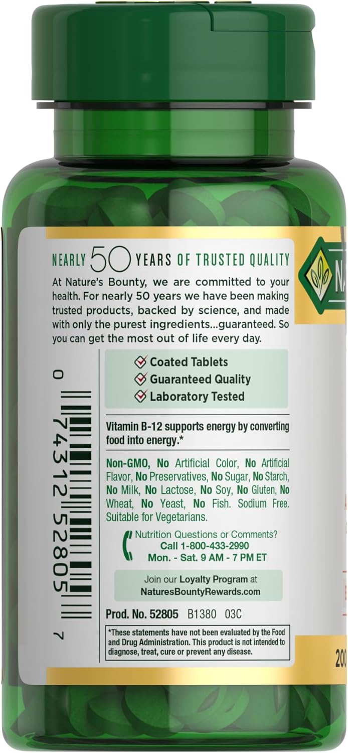 Nature's Bounty Vitamin B12, Supports Energy Metabolism, Tablets, 1000mcg, 200 Ct