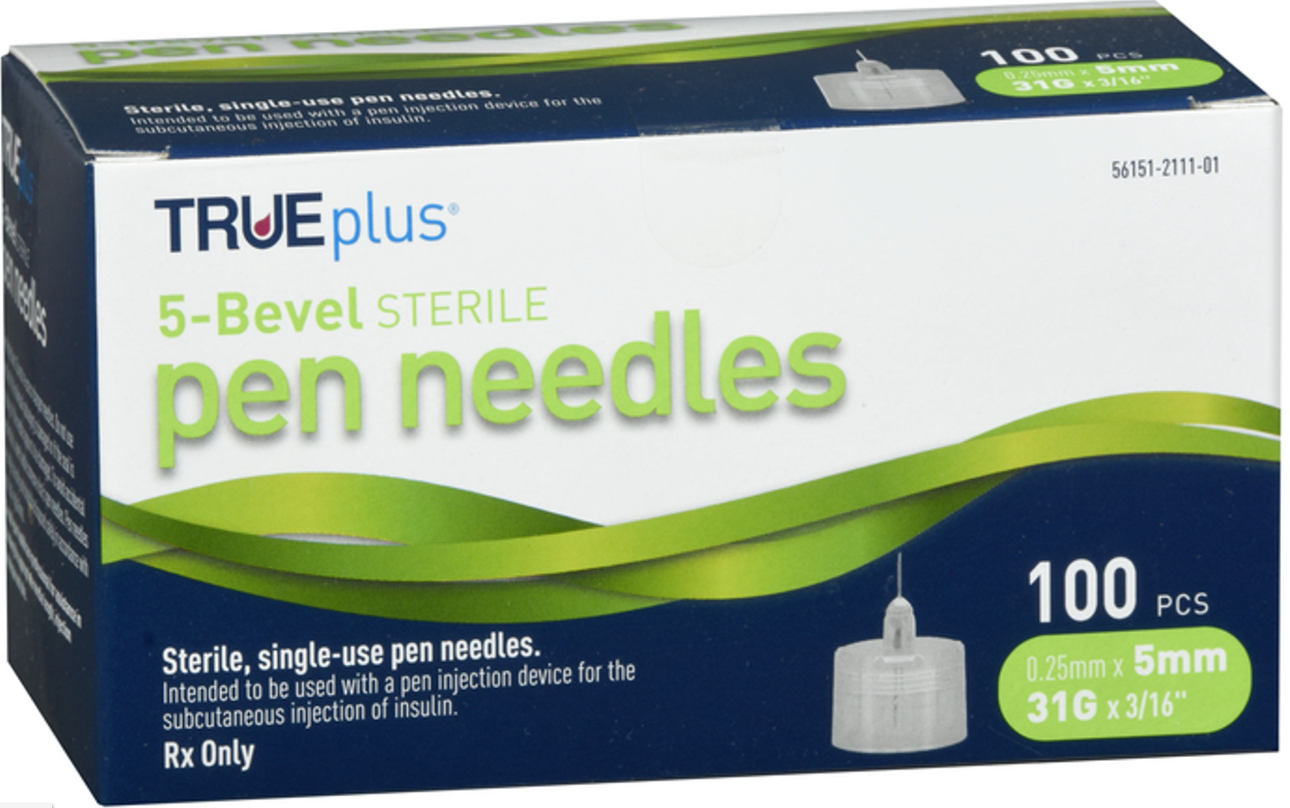 TRUEplus 5-Bevel Pen Needles 31G x 5mm 100