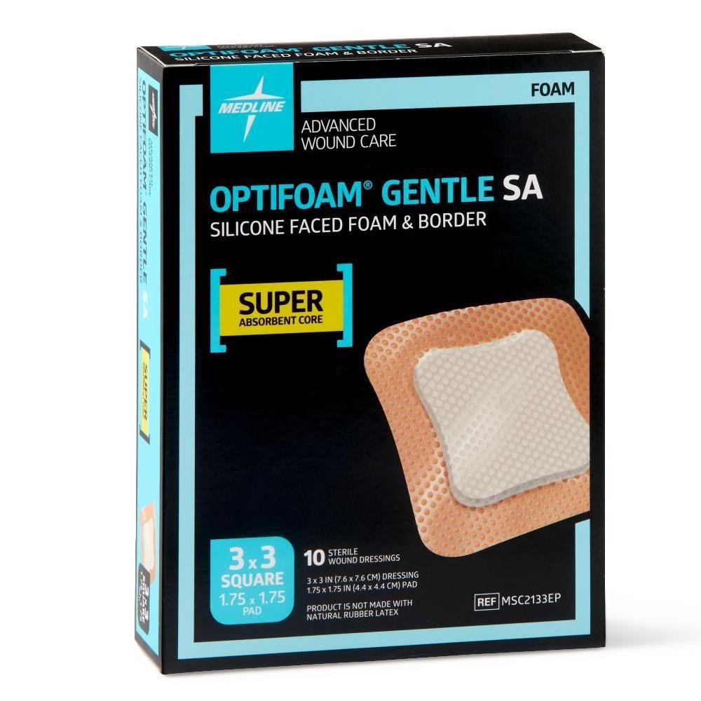 Optifoam Gentle EX Bordered Foam Dressing in Educational Packaging, 3" x 3"