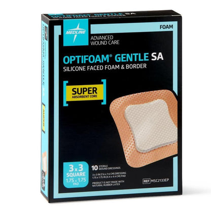 Optifoam Gentle EX Bordered Foam Dressing in Educational Packaging, 3" x 3"