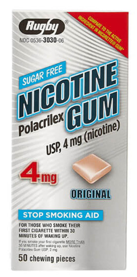 Rugby Sugar Free 4 Mg Nicotine Polacrilex Gum Original Chewable Pieces, Stop Smoking Aid, 50 Ea