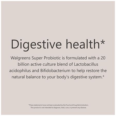 Walgreens Probiotic Capsules for Digestive Support – 20 Billion Active Cultures, 30 Capsules