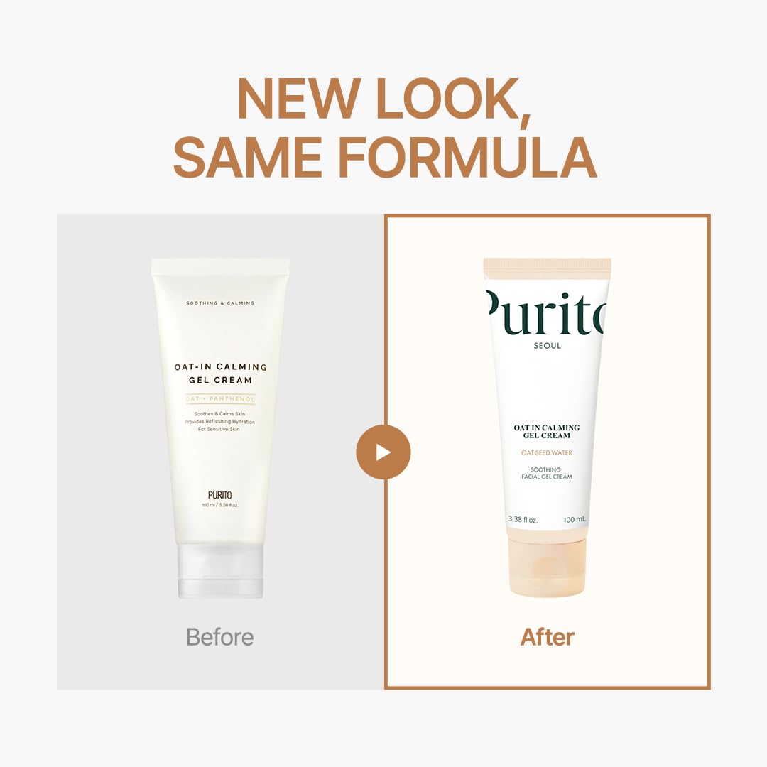 PURITO Oat-In Calming Gel Cream – 100ml Lightweight, Fragrance-Free Moisturizer for Sensitive Skin