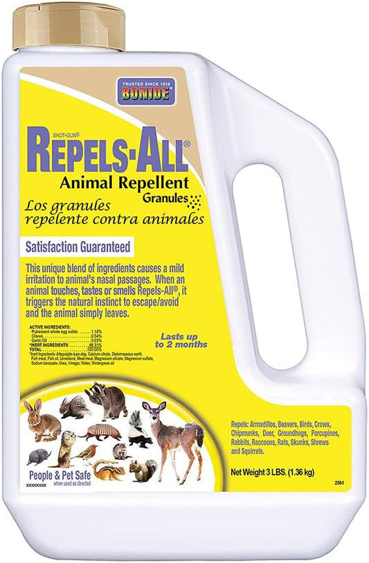Bonide Repels-All Animal Repellent Granules – 3 lbs – All-Natural Pest Deterrent for Gardens, Lawns & Yards
