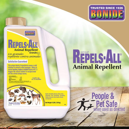 Bonide Repels-All Animal Repellent Granules – 3 lbs – All-Natural Pest Deterrent for Gardens, Lawns & Yards