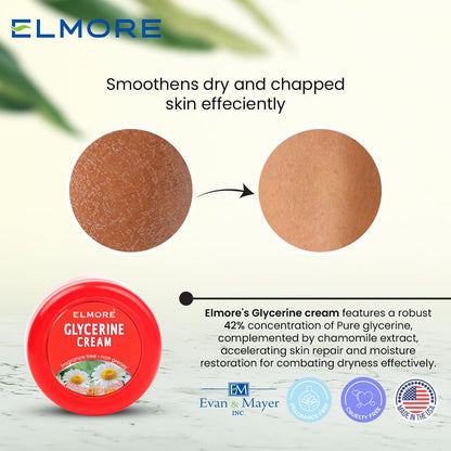 ELMORE Daily Moisturizing Cream for Dry Skin, Advanced Dry Skin Cream Moisturizer for Body, Hands and Feet, Chamomile Infused 42% Pure Glycerine Cream - Non Greasy, Fragrance Free Thick Moisturizer