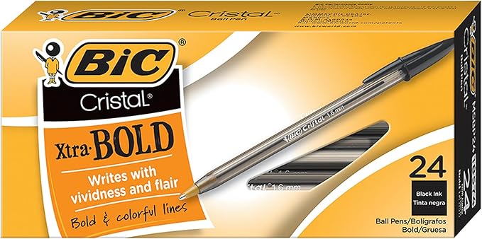 BIC Cristal Xtra Bold Ballpoint Pens – 24-Pack, 1.6mm Bold Point, Black Ink