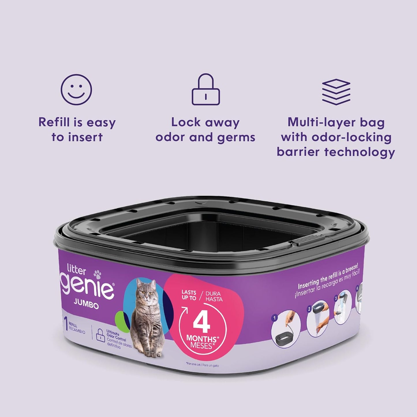 Litter Genie Easy Roll Refill Cartridge – Ultimate Odor Control for Cat Litter Disposal – 1 Count