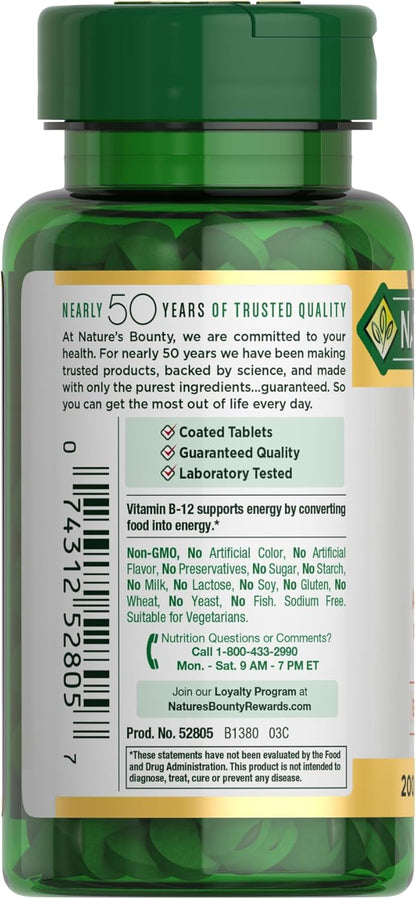 Nature's Bounty Vitamin B12, Supports Energy Metabolism, Tablets, 1000mcg, 200 Ct