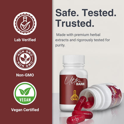 Ultra Bann Natural Male Vitality Supplement for Men | Male Health, Energy, Strength & Endurance Support | Daily Vitality Support & Wellness Formula | Vegan | 15 Capsules