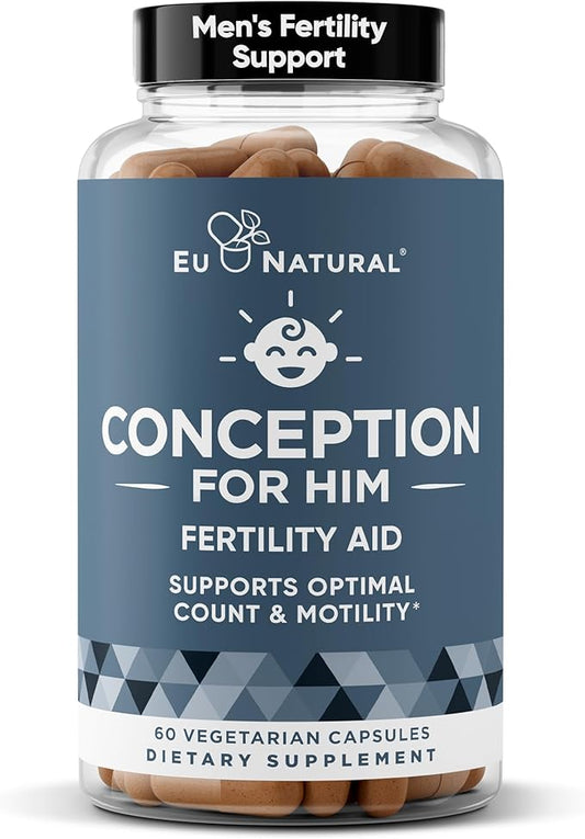 Conception For Him – Fertility Supplements for Men, Male Fertility Booster & Prenatal – Optimal Sperm Count, Motility Strength – Ashwagandha, Folate Folic Acid,Magnesium & Zinc – 60 Veg Soft Capsules
