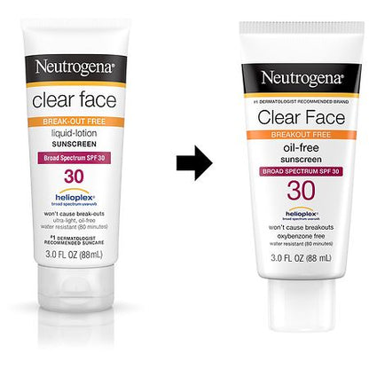 Neutrogena Clear Face Liquid Lotion Sunscreen with SPF 30 – 3 fl oz