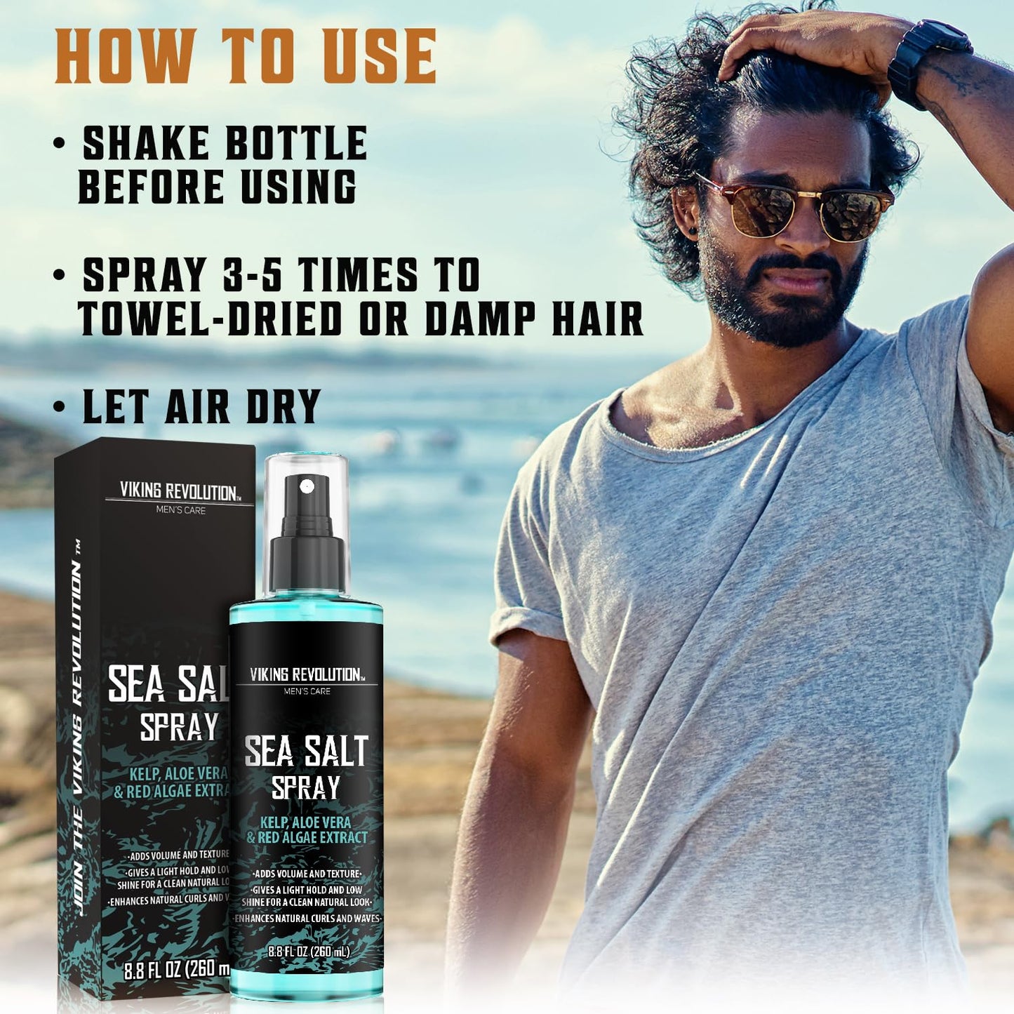 Viking Revolution Sea Salt Spray for Men – Texturizing Hair Spray for Volume & Beach Waves (6oz)
