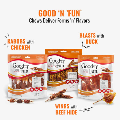 Good 'n' Fun Triple Flavor Wings Dog Treats – 12 oz – Long-Lasting Chews with Chicken, Pork Hide & Beef Hide
