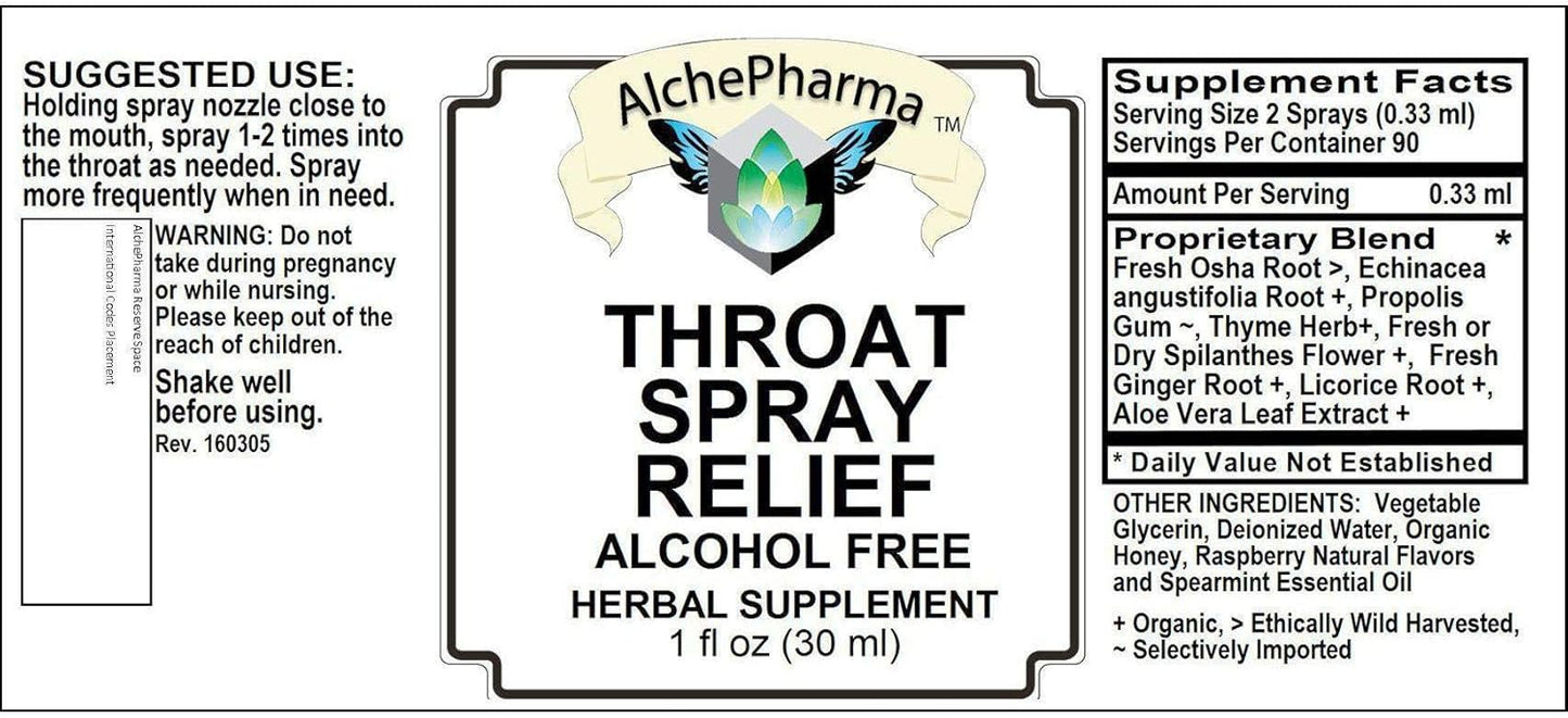 Throat Spray Relief w/Organic and Wild Crafted Herbs/Natural Raspberry