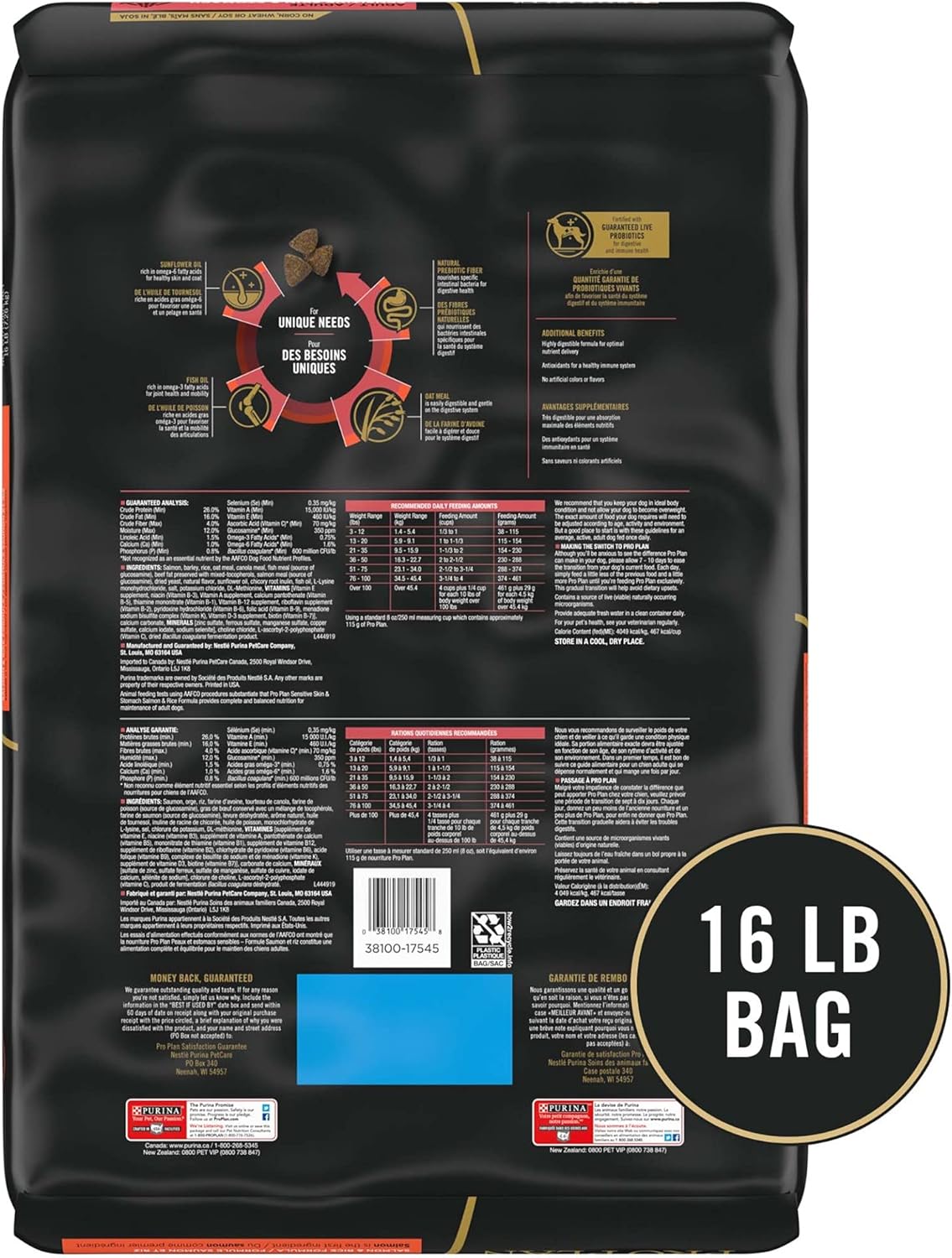 Purina Pro Plan Sensitive Skin & Stomach Dog Food – Salmon & Rice – 16 lb – Adult Dry Formula