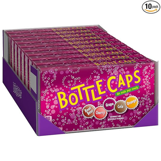 Wonka Bottle Caps, Fizzy Hard Candy, 5 Ounce Theater Candy Boxes (Pack of 10)
