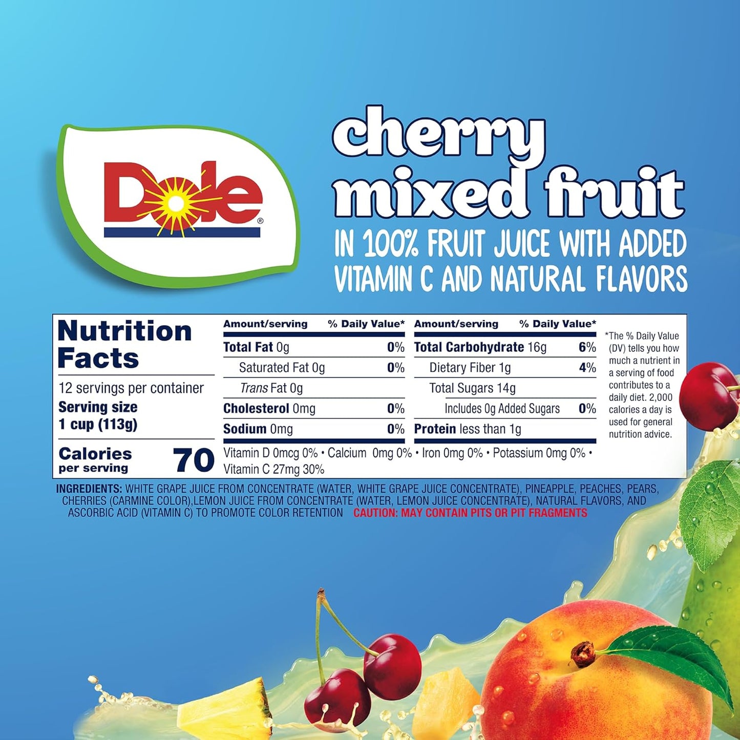 Dole Cherry Mixed Fruit in 100% Juice – 12 Pack of 4oz Cups