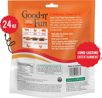 Good 'n' Fun Triple Flavor Kabobs – 1.5 lb Pack | Long-Lasting Rawhide Chews with Chicken, Duck & Liver