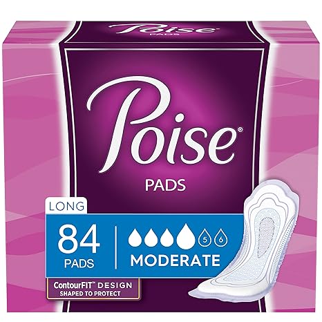 Poise Incontinence Pads for Women, Moderate Absorbency, Long Length – 54 Count