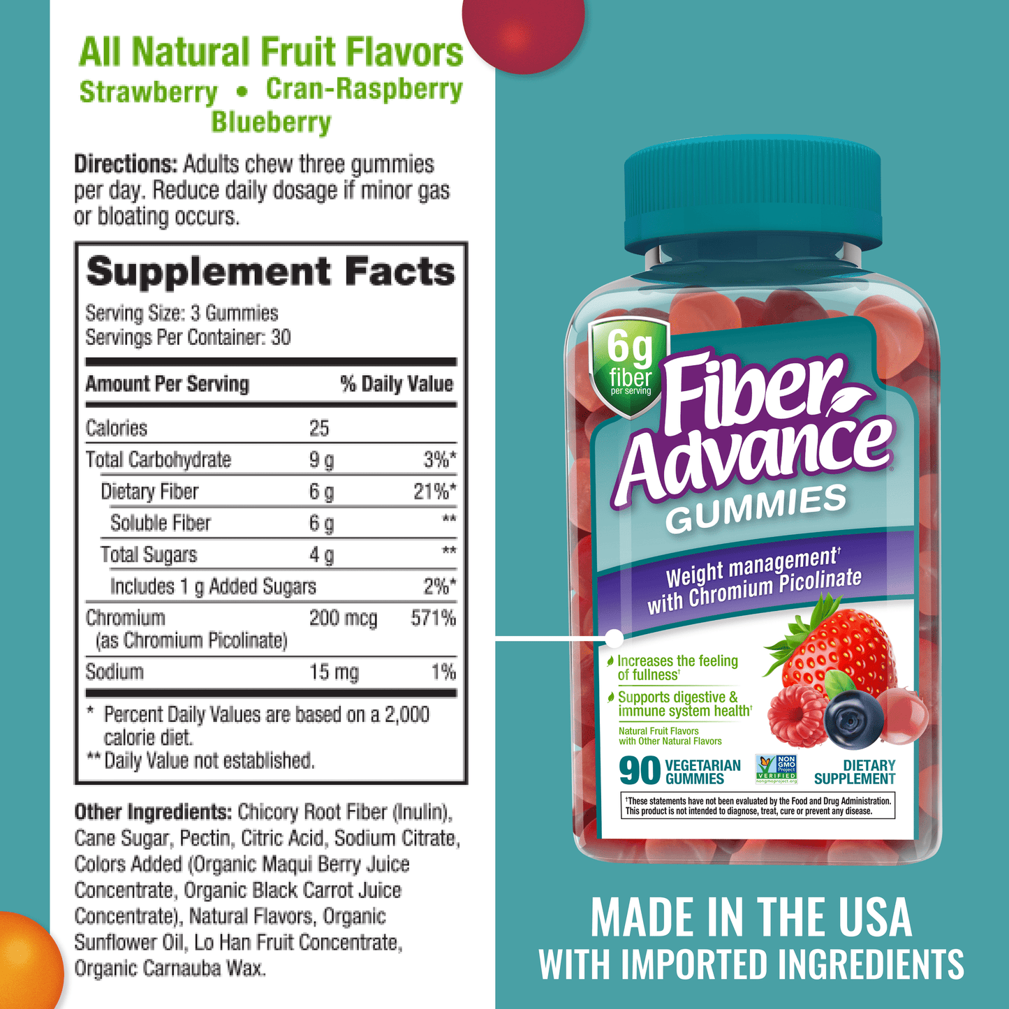 Fiber & Chromium Weight Management Gummies – Natural Fruit Flavor, 90 Count