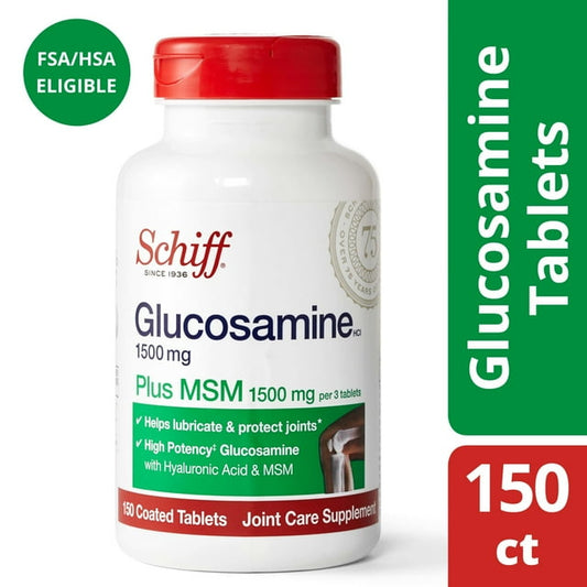 Schiff Glucosamine 1500mg Plus MSM Joint Support Coated Tablets – 150 Count