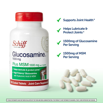 Schiff Glucosamine 1500mg Plus MSM Joint Support Coated Tablets – 150 Count