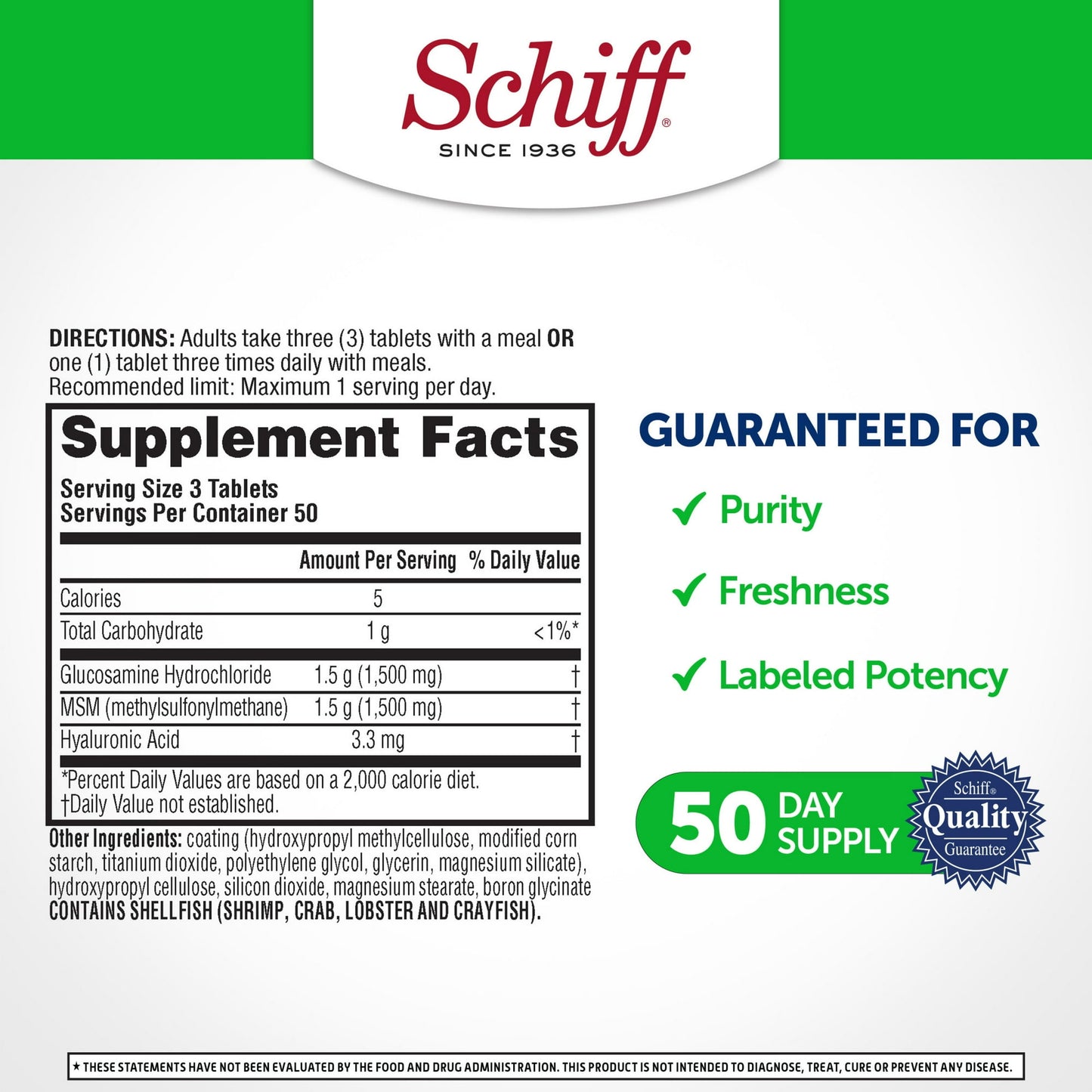 Schiff Glucosamine 1500mg Plus MSM Joint Support Coated Tablets – 150 Count