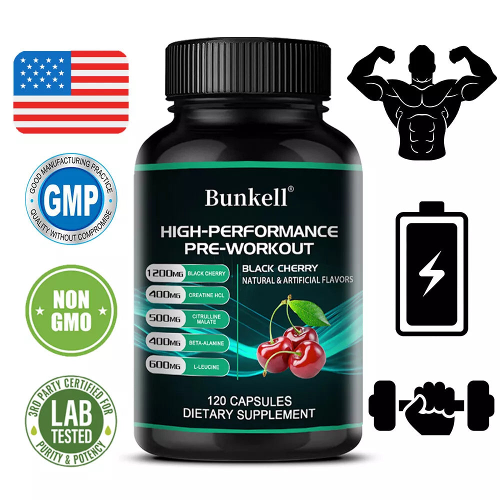 Bunkell Pre-Workout Supplement - Amino Acids, Creatine HCI, Citrulline Malate, Beta-Alanine To Improve Athletic Performance