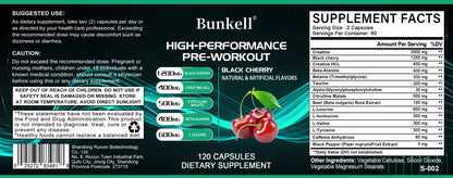 Bunkell Pre-Workout Supplement - Amino Acids, Creatine HCI, Citrulline Malate, Beta-Alanine To Improve Athletic Performance
